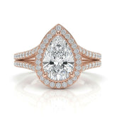 Rose Gold Pear Halo Split Shank Diamond Engagement Ring