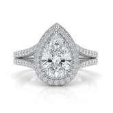 White Gold Pear Halo Split Shank Diamond Engagement Ring