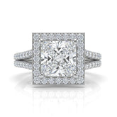 White Gold Princess Halo Split Shank Diamond Engagement Ring