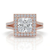 Rose Gold Princess Halo Split Shank Diamond Engagement Ring