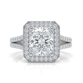 Silver Radiant Halo Split Shank Diamond Engagement Ring