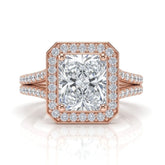 Rose Gold Radiant Halo Split Shank Diamond Engagement Ring