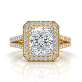 Yellow Gold Radiant Halo Split Shank Diamond Engagement Ring
