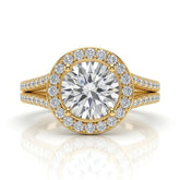 Yellow Gold Round Halo Split Shank Diamond Engagement Ring