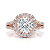 Rose Gold Round Halo Split Shank Diamond Engagement Ring