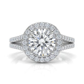 Silver Round Halo Split Shank Diamond Engagement Ring