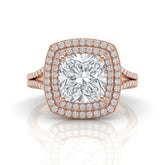 Rose Gold Seraphina Cushion Double Halo Diamond Engagement Ring