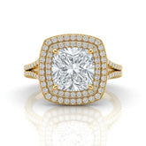 Yellow Gold Seraphina Cushion Double Halo Diamond Engagement Ring