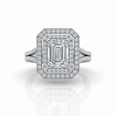 Silver Seraphina Emerald Double Halo Diamond Engagement Ring