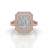 Rose Gold Seraphina Emerald Double Halo Diamond Engagement Ring