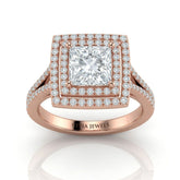 Rose Gold Seraphina Princess Double Halo Diamond Engagement Ring