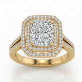 Yellow Gold Seraphina Radiant Double Halo Diamond Engagement Ring