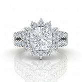 Silver Solara Floral Cushion Diamond Engagement Ring
