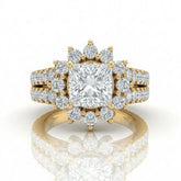 Yellow Gold Solara Floral Princess Diamond Engagement Ring