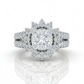 Silver Solara Floral Princess Diamond Engagement Ring