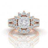 Rose Gold Solara Floral Princess Diamond Engagement Ring