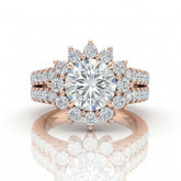 Rose Gold Solara Floral Round Diamond Engagement Ring