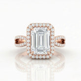 Rose Gold Veloura Infinity Halo Emerald Diamond Engagement Ring