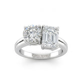 White Gold Duoria Toi et Moi Round & Emerald Diamond Engagement Ring