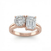 Rose Gold Duoria Toi et Moi Round & Emerald Diamond Engagement Ring
