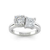 Silver Duoria Toi et Moi Round & Princess Diamond Engagement Ring