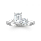 Silver Maravelle Toi et Moi Emerald & Round Diamond Engagement Ring