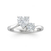 White Gold Maravelle Toi et Moi Heart & Round Diamond Engagement Ring