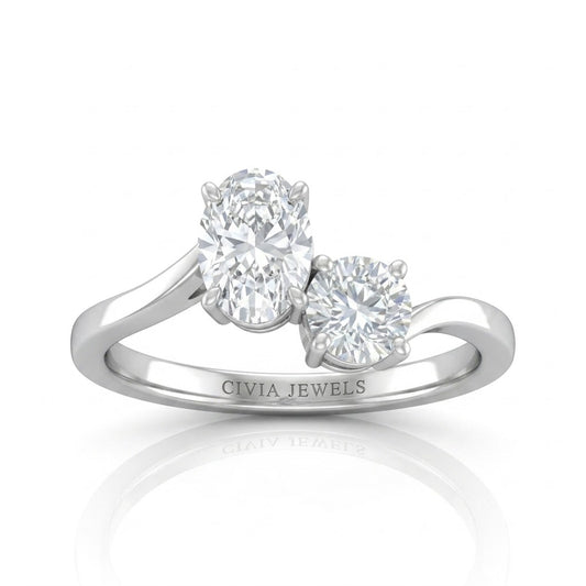 Silver Maravelle Toi et Moi Oval & Round Diamond Engagement Ring