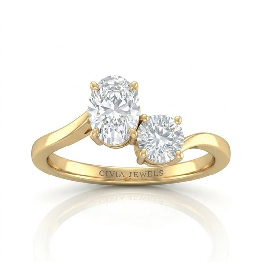 Yellow Gold Maravelle Toi et Moi Oval & Round Diamond Engagement Ring