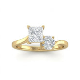 Yellow Gold Maravelle Toi et Moi Princess & Round Diamond Engagement Ring