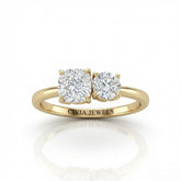 Yellow Gold Amourique Toi et Moi Cushion & Round Diamond Engagement Ring
