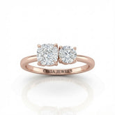 Rose Gold Amourique Toi et Moi Cushion & Round Diamond Engagement Ring