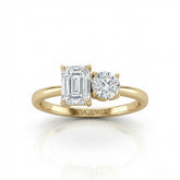 Yellow Gold Amourique Toi et Moi Emerald & Round Diamond Engagement Ring
