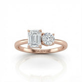 Rose Gold Amourique Toi et Moi Emerald & Round Diamond Engagement Ring