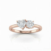 Rose Gold Amourique Toi et Moi Heart & Round Diamond Engagement Ring