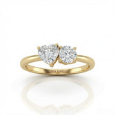 Yellow Gold Amourique Toi et Moi Heart & Round Diamond Engagement Ring