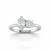 Silver Amourique Toi et Moi Marquise & Round Diamond Engagement Ring
