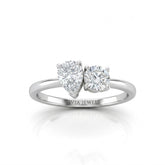 Silver Amourique Toi et Moi Pear & Round Diamond Engagement Ring
