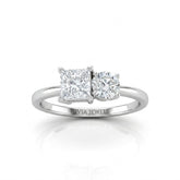 Silver Amourique Toi et Moi Princess & Round Diamond Engagement Ring