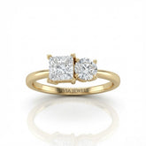 Yellow Gold Amourique Toi et Moi Princess & Round Diamond Engagement Ring