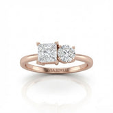 Rose Gold Amourique Toi et Moi Princess & Round Diamond Engagement Ring