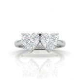 Silver Twinelle Toi et Moi Heart Diamond Engagement Ring