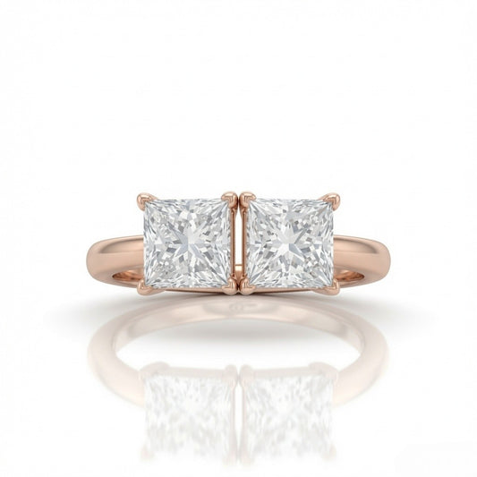 Rose Gold Twinelle Toi et Moi Princess Diamond Engagement Ring