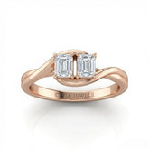 Rose Gold Duet Wave Two Stone Emerald Diamond Engagement Ring