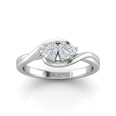 Silver Duet Wave Two Stone Heart Diamond Engagement Ring