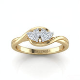 Yellow Gold Duet Wave Two Stone Heart Diamond Engagement Ring