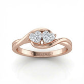 Rose Gold Duet Wave Two Stone Heart Diamond Engagement Ring