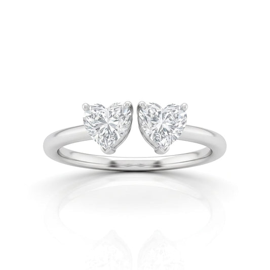 White Gold Lumina Twin Heart Two Stone Diamond Engagement Ring