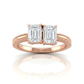 Rose Gold Éternelle Toi et Moi Emerald & Round Diamond Engagement Ring