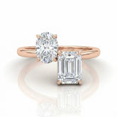 Rose Gold Seraphine Toi et Moi Oval & Emerald Diamond Engagement Ring